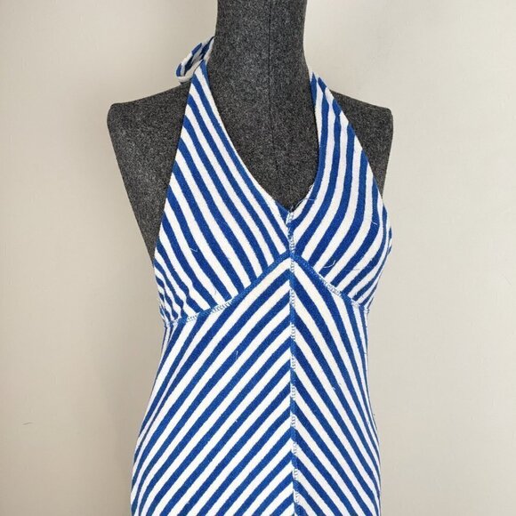 VINTAGE 1970's striped maxi towel Halter dress Medium - Picture 7 of 9